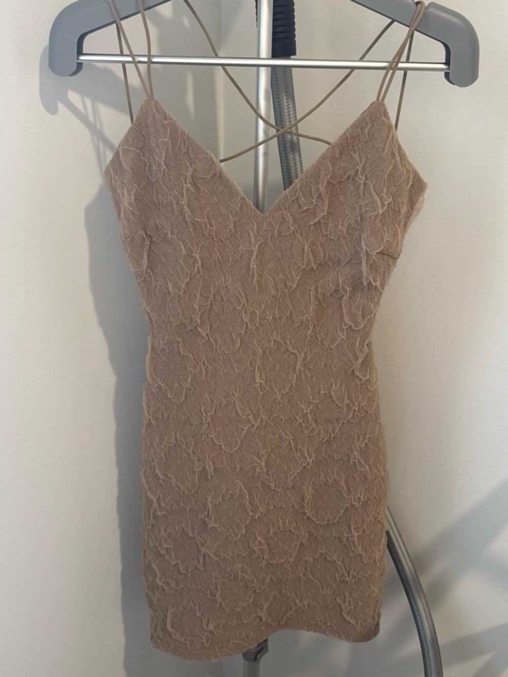 Windsor Nude Beige Lace-Texture Mini Dress